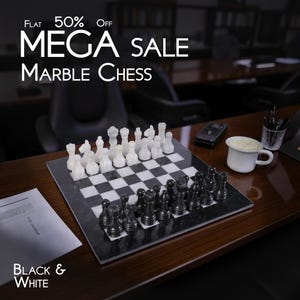 Handmade Marble Chess Set: Black and White Stone Board (12x12 inches)