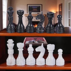 Handcrafted Marble Chess Pieces | Black & White Stone Figures