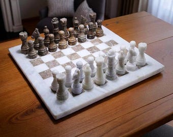 Handmade Marble Chess Set: Elegant Stone Board Game, Modern Decor