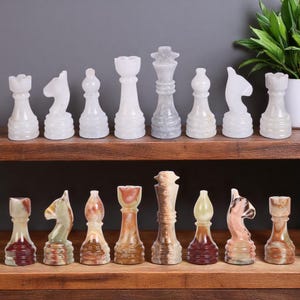 Marble Chess Set: White & Green Onyx Figures, Elegant Board