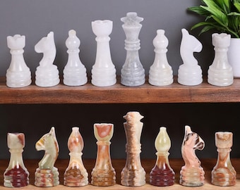 Marble Chess Set: White & Green Onyx Figures, Elegant Board