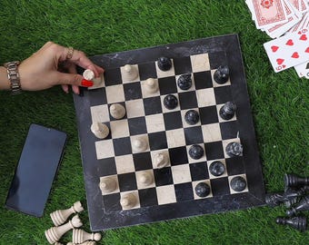 Handcrafted Marble Chess Set: 15" Stone Chess Board with Pieces