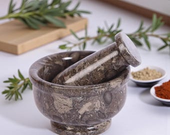 Marble Mortar & Pestle | Handmade Spice Crusher Bowl | Kitchen Gift