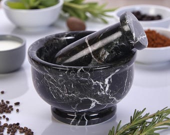 Marble Mortar and Pestle Set | Herb & Spice Crusher Bowl | Chef’s Kitchen Essential