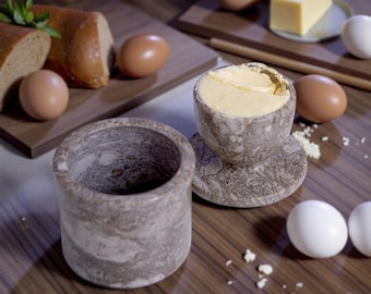 Marble Butter Crock with Lid | Handmade Stone Butter Keeper | Kitchen Dish