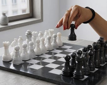 Personalised Marble Chess Set with Gift Box | Luxury Stone Chess Pieces | Home Decor