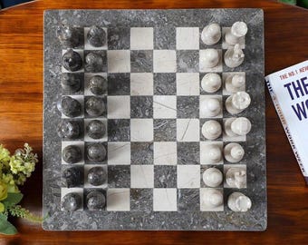 Marble Chess Set | Handmade Chess Board Game | Stone Pieces Gift for Him