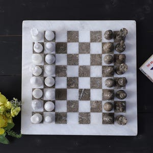 Unique Chess Set Gift for Him | Premium Marble Chess Board | 12&quot; and 15&quot; | Antique Handmade Set | Elegant Stone Game | Modern Decor Board