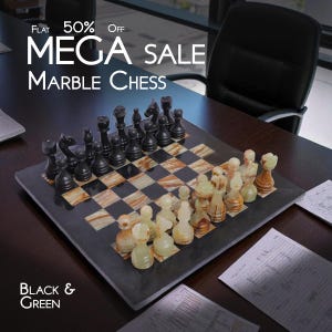 Handmade Marble Chess Set: Black & Onyx Stone Board, Modern Decor