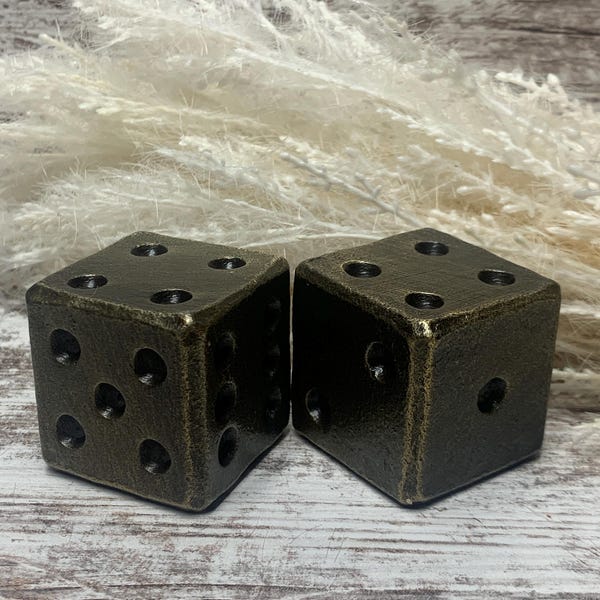 Hand Forged Metal Dice set of 2 paperweights