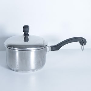 Vintage Farberware 1qt Stielkasserolle/Topf mit Deckel Aluminium verkleidet Edelstahl NYC USA