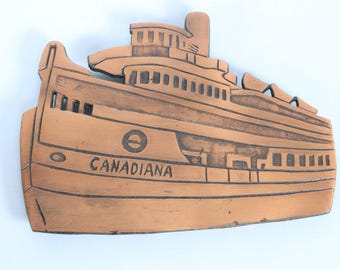 VTG Cast Iron Trivet Wall Hanging Steamer Canadiana Great Lakes Steamship AM&As