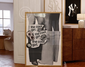 Cool Girl Collage Poster, Retro Fashion Dorm Decor (Digital Download)