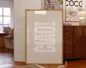 Ciao! Beige Typography Print: Retro Italian College Dorm Decor Minimalist Decor (Digital Download)