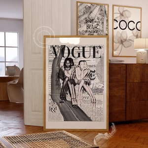 Arte mural de Kate Moss y Naomi Campbell, póster collage de Vogue, póster de moda de moda, impresión de revista, póster Y2K, moodboard Y2K, diseño de lujo