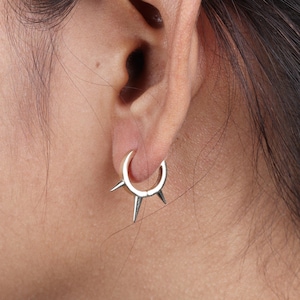 925 Starling Solid Silver Edgy Spike Hoop Earrings, Sai Jewellery Punk-Inspired Minimalist Earring, Alternative Fashion Spike Jewellery Hoop