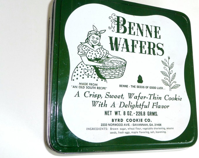 Benne Wafers Tin Box 1980s Savannah Byrd Cookie Co. Cookie Tin
