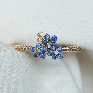 Forget-me-not ring 14k(585)/blue sapphire, cognac diamond wedding ring Engagement Ring