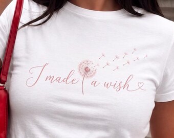 I Maked A Wish baby-tröja, söt maskrosgrafik-tröja, kokett estetisk kort topp, mjuka flickkläder, roséguldfärgad nyckfull citat-tröja