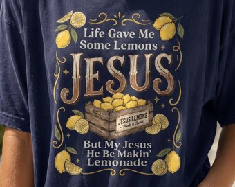 Comfort Colors® Rustik Jesus-skjorta Vintage Lemonade-tröja Bondgårds-kristen T-shirt Lantlig tro Topp Trendig religiös gåva