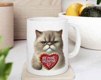 &quot;Grumpy Cat &quot;&quot;Be Mine Valentine&quot;&quot; Tasse - Lustige Valentinstag Kaffeetasse - Einzigartiges Geschenk für Katzenliebhaber, Sie oder Ihn.&quot;