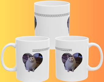 Huuuuh? Tazza con gatto meme, adorabile design a forma di cuore con gatto, tazza con gatto Huh, design meme animali domestici