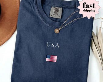 Comfort Colors® USA fotbollströja 2026, elegant t-shirt med USA-flagga, retro-t-shirt med amerikansk fotbollsfans, minimalistisk matchtröja