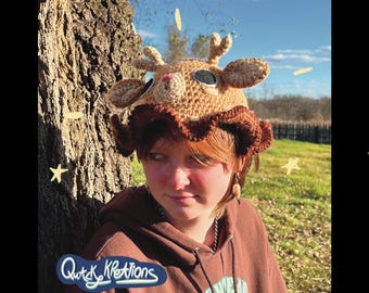 RENNTIER HUT! Gehäkelter Rentier-Eimerhut - Weihnachten inspirierter Hut | Quacky-Kreations