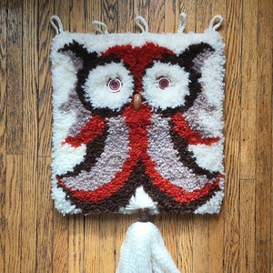 Vintage Owl Tapestry Textile Art Wall Hanging Hook Style Boho Hippie with Fringe