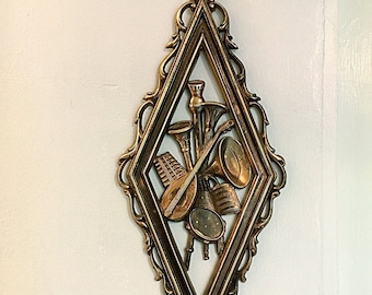 Vintage MCM Musical Instruments Wall Plaque Ornate Bronze Relief Midcentury Modern Regency Rococo Home Decor.