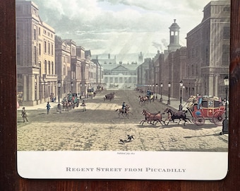 Vintage Lady Clare Placemat Regents Street From Piccadilly Victorian London by Thomas Shotter Boys Drawing Watercolor Antique  Lithographic
