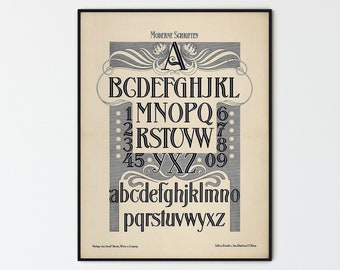 Vintage Style Art Print Art Nouveau Modern Font Typography Graphic Design Wall Art Poster Reproduction