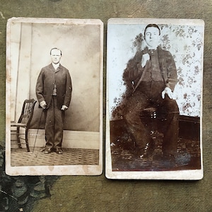Vintage Photo Man Men Boy Pair Studio Portrait Mounted Photograph Victorian Fashion Card Carte de Visite Original Antique Supplies Ephemera