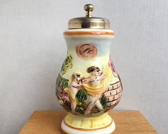 Vintage Capodimonte Cherub Salt and Pepper Shaker Porcelain Brass Top Italy Ceramic Collectible aStorage Jar