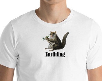 Vintage Style T Shirt Squirrel Earthling Unisex Shirt Cute Animal Nature Illustration for Men Women Teen