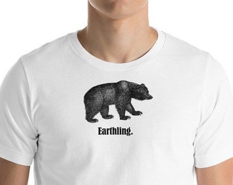 Vintage Style T Shirt Bear Earthling Animal Nature Illustration Cotton Unisex Shirt Rustic Nature for Women Men Teen