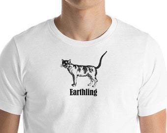 Vintage Style T Shirt Scruffy Cat Earthling Unisex Shirt Cute Animal Nature Illustration for Men Women Teen