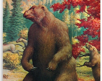 Vintage Art Print Prehistoric Giant Sloth Illustration Animal Wall Art for Kids Room Home Decor