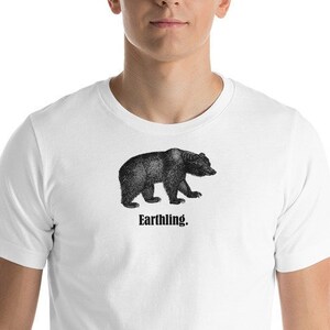 Vintage Style T Shirt Bear Earthling Animal Nature Illustration Cotton Unisex Shirt Rustic Nature for Women Men Teen