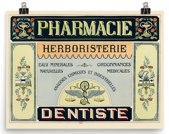 Vintage Art Print Medical Pharmacy Dentist Victorian Doctor Office Graphic Design Wall Art Poster Reproduction