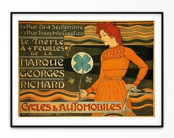 Vintage Style Print Cycles and Autombobiles Vintage Advertising Aesthetic Graphic Illustration Wall Art Designer Eugene Grasset 1899