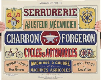 Vintage Art Print Francuskie Wiktoriańskie Loga Typografia Projekt Graficzny Plakat na Sztukę Ścienną