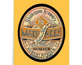 Vintage Beer Logo Man Cave Art Print Graphic Design Wall Art Poster Reproduction Shakopee Minnesota Brewery