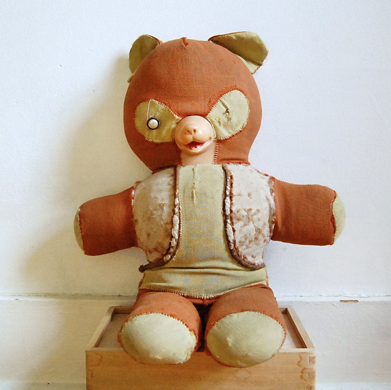 Vintage Stuffed Bear Toy With Rubber Face Snout Nose Animal Plush