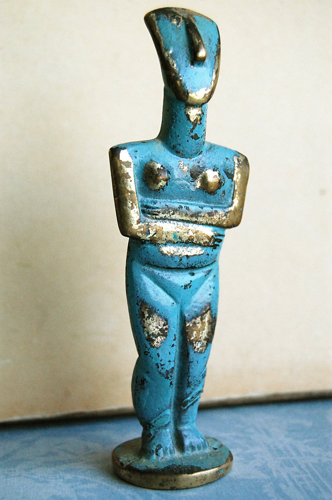 Vintage Ancient Greek Female Figure Primitive Brass Art Etsy