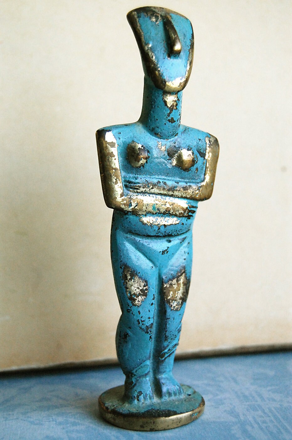 Vintage Goddess Figure Ancient Greek Female Primitive Brass image