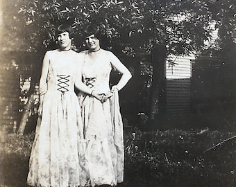 Vintage Photo Women Friends Outside in Matching Dresses Twins or Sisters 1920s 1930s