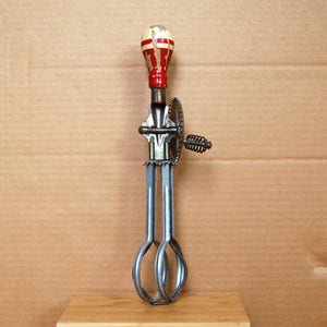 Vintage Rustic Eggbeater Red Stripe Wood Handle Metal 1920s Kitchen Decor Farmhouse Decor image 1