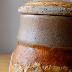 Vintage Ceramic Cookie Jar Container Lava Grey Honey Gold Laurentian Potteries Coffee Rustic Home Decor 1970s image 3