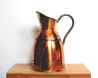 Vintage Copper Pitcher with Brass a Vase or Small Jug by Peerage